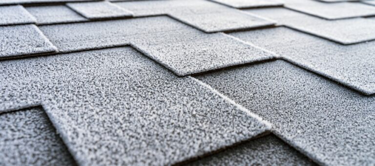 asphalt shingles with frost on them